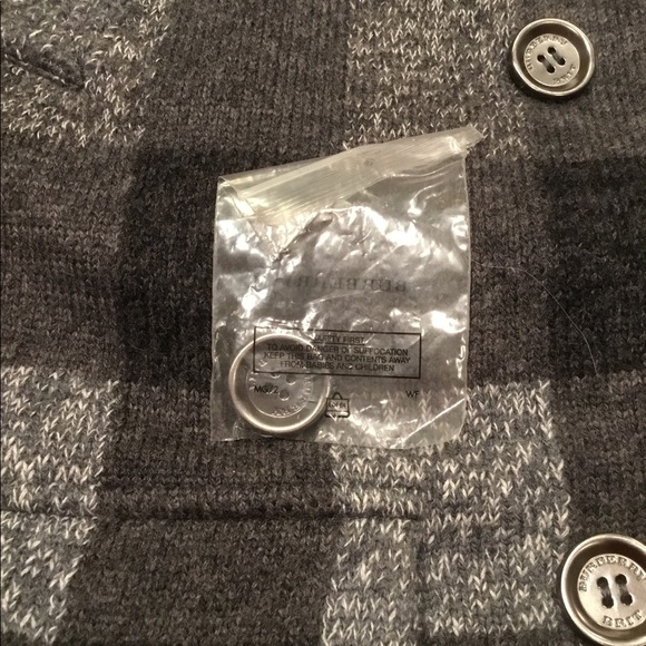 Burberry Brit Double Breasted Thick Wool Sweater Coat Gray Plaid Small Like New - Picture 11 of 12